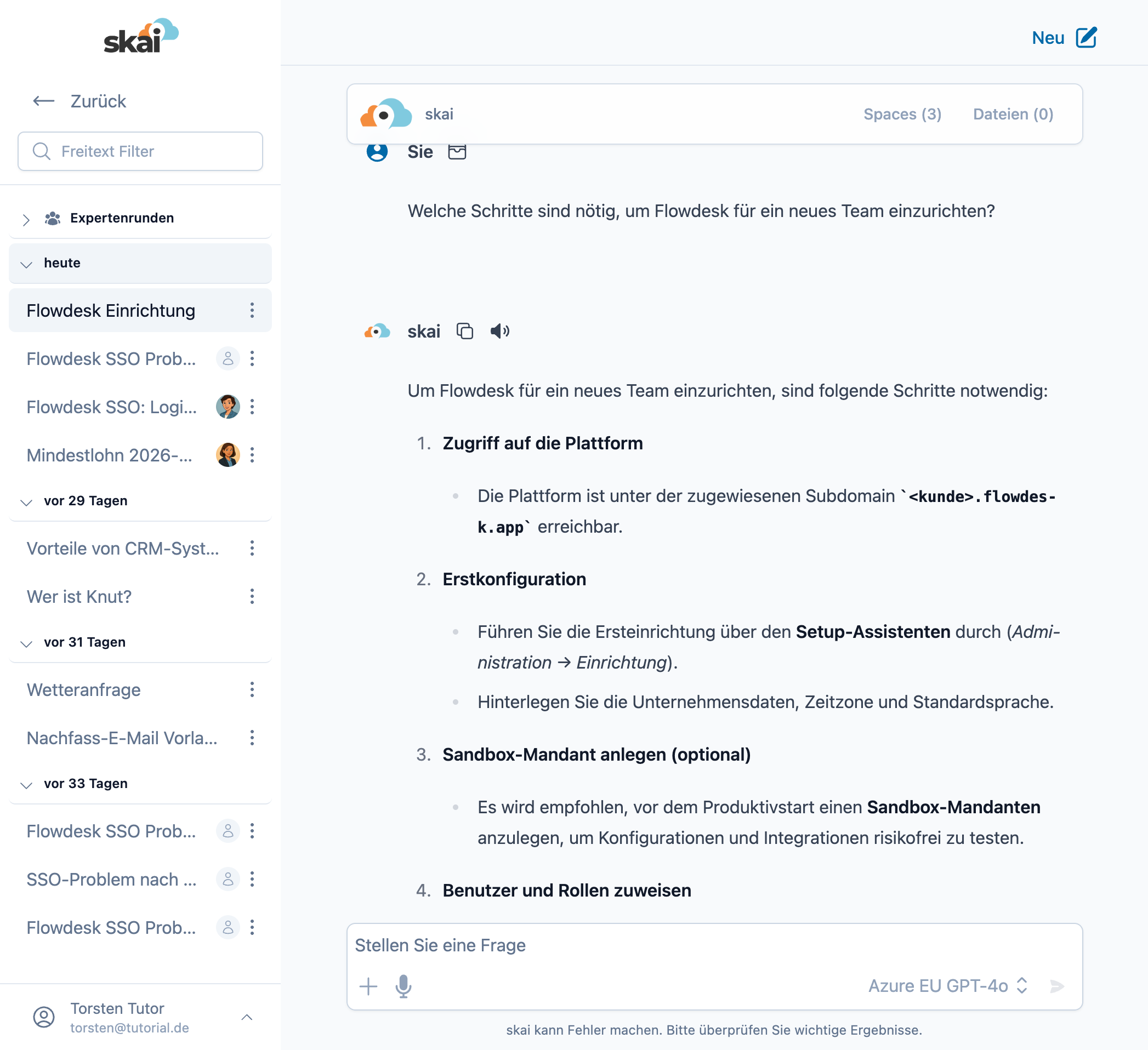 Chat in der KI-Plattform skai