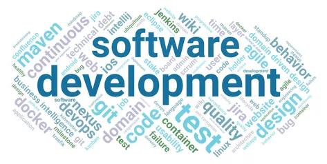 Abbildung einer Textwolke mit Begriffen aus der Softwareentwicklung