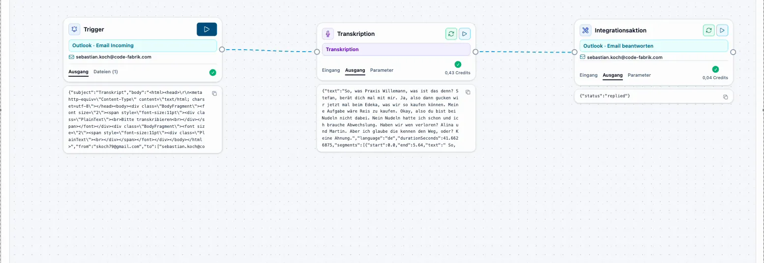 E-Mail-Transkription: Outlook-Trigger, KI-Transkription und automatische Antwort