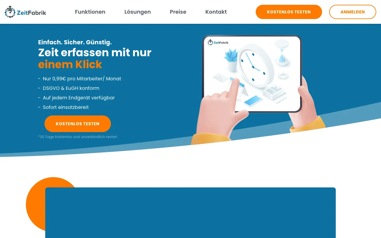 Die Website der Zeiterfassung ZeitFabrik