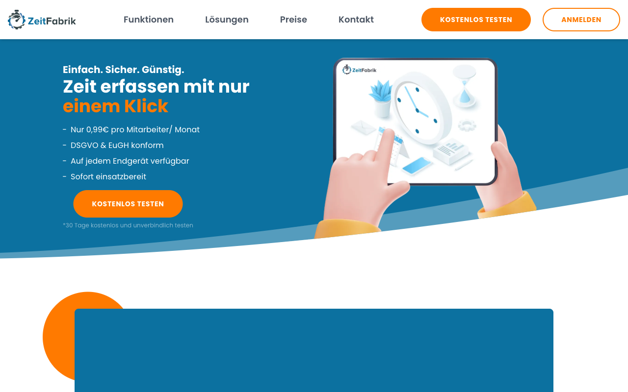 Website der Zeiterfassung ZeitFabrik